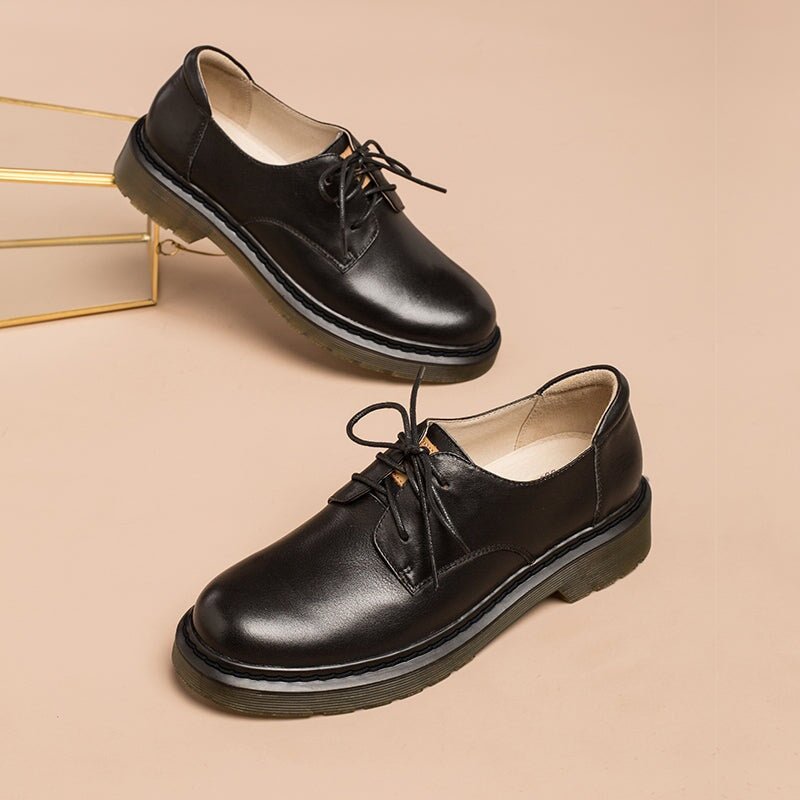 Dwarves Handmade Full Grain Leather Lace Up Oxfords Shoes For Women Martin Sole In White/Black - Image 10