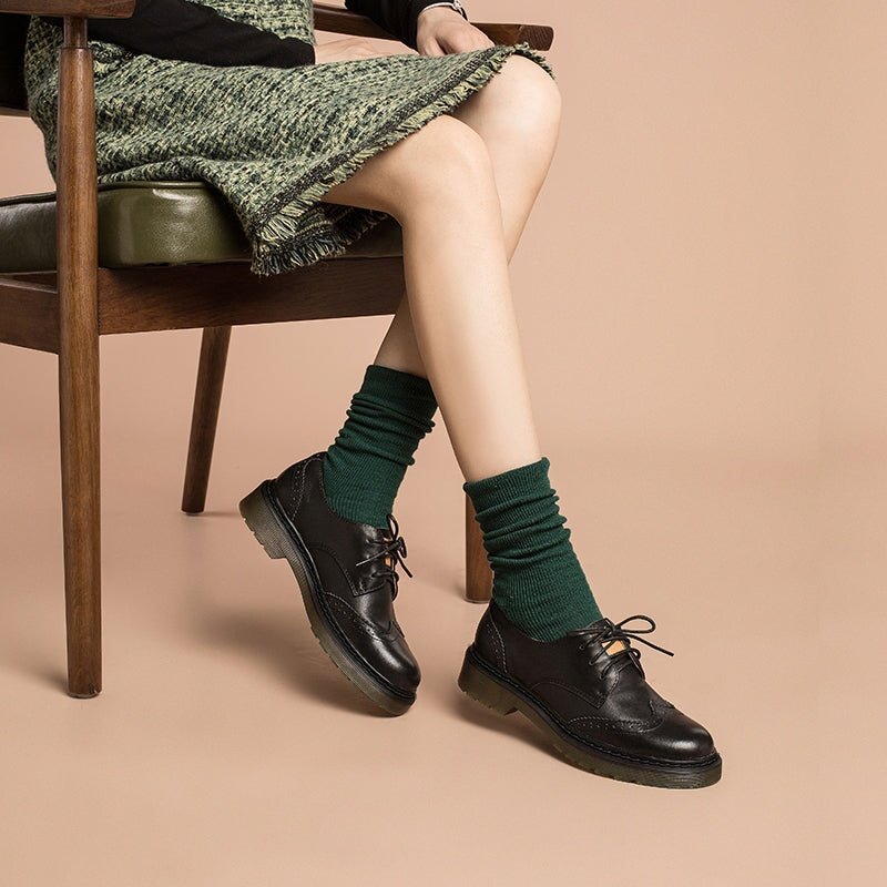 Dwarves Handmade Wingtip Brogues Leather Lace Up Oxfords Shoes For Women Martin Sole in Black/White - Image 5