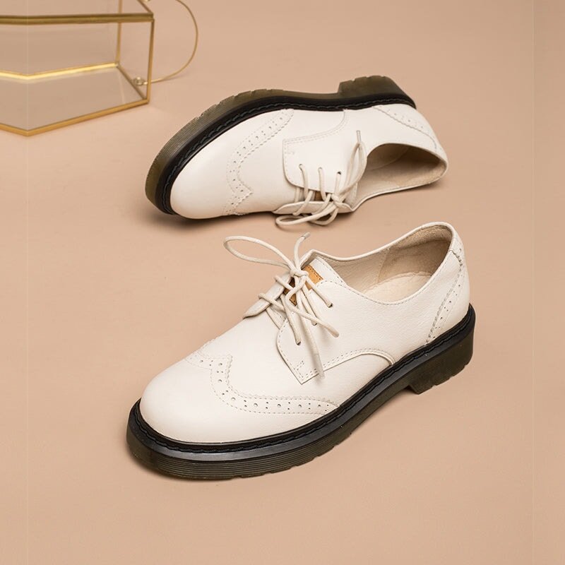 Dwarves Handmade Wingtip Brogues Leather Lace Up Oxfords Shoes For Women Martin Sole in Black/White - Image 7
