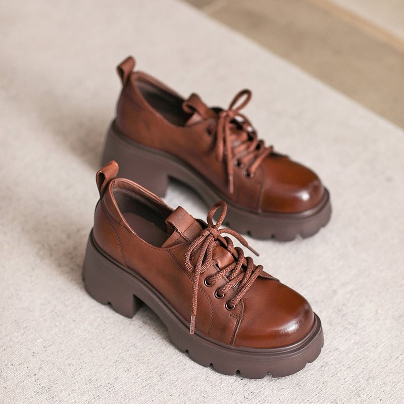 British Style 55mm Chunky Platform Oxford Shoes Cow Leather Lace-Up Loafers in Black/Brown - Image 7